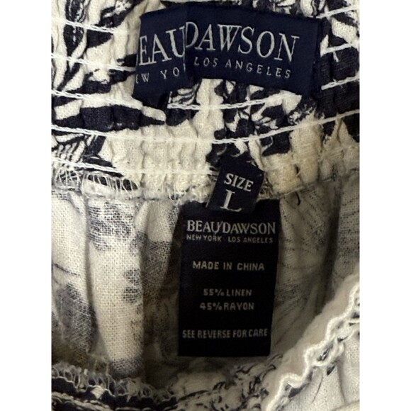 Beau Dawson Linen Blend Wide Leg Blue White Floral Pants Size L Beachy Coastal - Picture 8 of 14